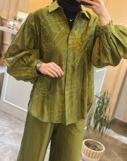 ghisa gömleği çiçek işlemeli takım yeşil 2