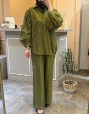 ghisa gömleği çiçek işlemeli takım yeşil 3