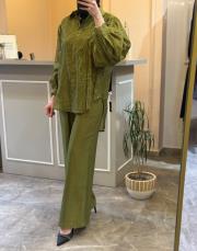 ghisa gömleği çiçek işlemeli takım yeşil 4