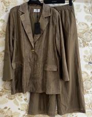 ghisa gold düğme detaylı desenli ceket takım haki