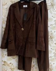 ghisa gold düğme detaylı desenli ceket takım kahve