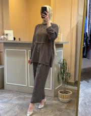 ghisa tuniği düğme detaylı liosel takım kahve