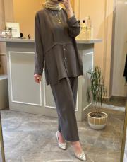 ghisa tuniği düğme detaylı liosel takım kahve 2