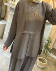 ghisa tuniği düğme detaylı liosel takım kahve 3