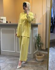 ghisa tuniği düğme detaylı liosel takım sarı