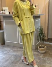 ghisa tuniği düğme detaylı liosel takım sarı 2