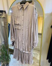 ceremony önden düğmeli iki kat cepli pantolonlu cupra takım vizon