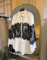 ghisa siyah dantel işlemeli gömlek ekru