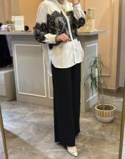 ghisa siyah dantel işlemeli gömlek ekru 4