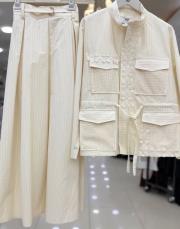 ghisa önü dantel file detaylı belden sıkmalı takım krem