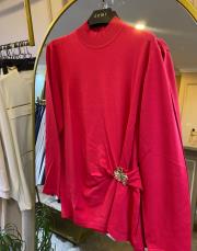 ghisa yandan broşlu triko bluz kırmızı