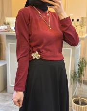 ghisa yandan broşlu triko bluz bordo 2