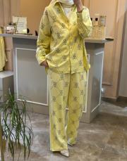 ghisa tensel kot parlak boncuk işlemeli takım sarı 2