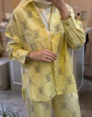 ghisa tensel kot parlak boncuk işlemeli takım sarı 3