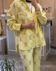 ghisa tensel kot parlak boncuk işlemeli takım sarı 4