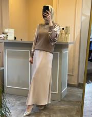 ghisa merserize mix saten tasarım tunik kahve