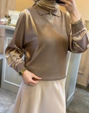 ghisa merserize mix saten tasarım tunik kahve 2