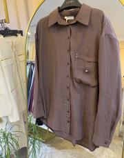 ceremony cebi işleme detaylı önden tahta düğmeli gömlek kahve