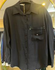 ceremony cebi işleme detaylı önden tahta düğmeli gömlek siyah