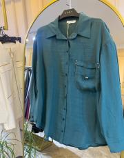 ceremony cebi işleme detaylı önden tahta düğmeli gömlek zümrüt