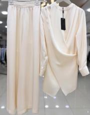 ghisa önden bağlamalı rahat tasarım tunik pantolon takım ekru 5