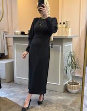 ghisa omuz detaylı tasarım elbise siyah