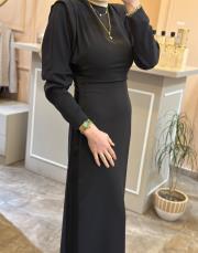 ghisa omuz detaylı tasarım elbise siyah 2