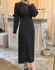 ghisa omuz detaylı tasarım elbise siyah 3