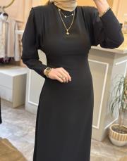 ghisa omuz detaylı tasarım elbise siyah 4