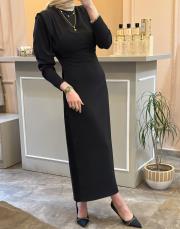 ghisa omuz detaylı tasarım elbise siyah 5