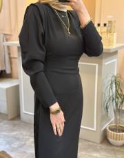 ghisa omuz detaylı tasarım elbise siyah 6