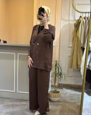 ceremony yanları komple çıt çıtlı safir pantolon kahve