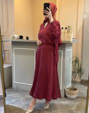 ghisa %100 keten etekli takım bordo