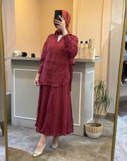 ghisa %100 keten etekli takım bordo 4