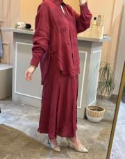 ghisa %100 keten etekli takım bordo 6
