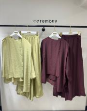 ceremony bluzunun önü parçalı bol paça pantolonlu nil takım mürdüm