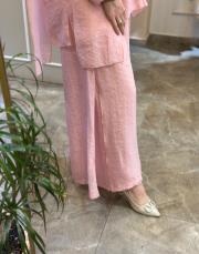 ceremony bluzunun önü parçalı bol paça pantolonlu nil takım pembe 4