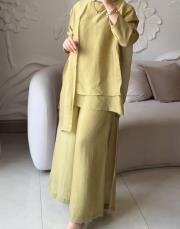 ceremony bluzunun önü parçalı bol paça pantolonlu nil takım yağ yeşili 2